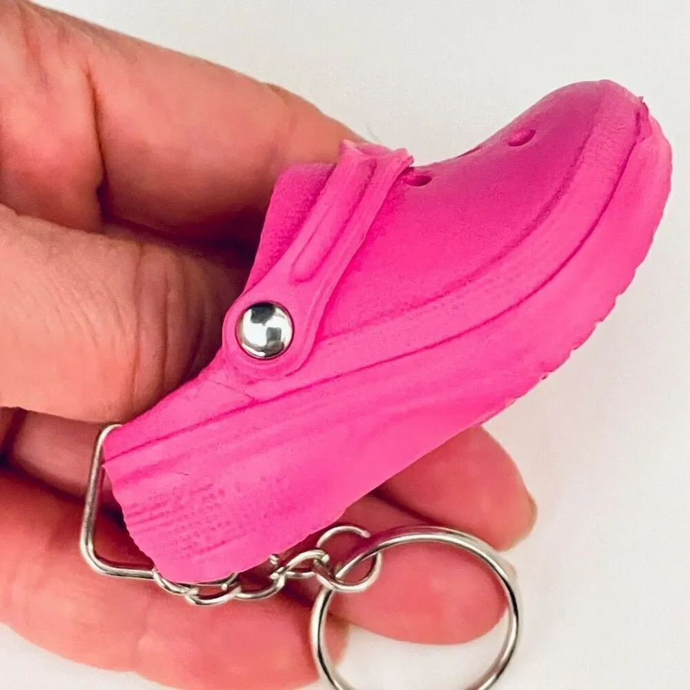 NWT Gorgeous Hot Pink Plastic & Silver hardware Metal Sandals Keyring Key holder